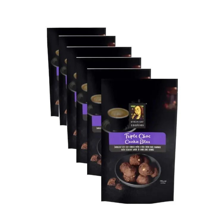 Byron Bay Cookies Triple Choc 100g – 6 Pack Bulk Cookie Pouches