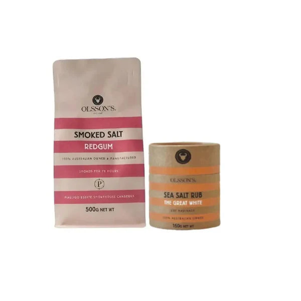 Smoked Salt Essentials – Red Gum Flakes and BBQ Rub Set