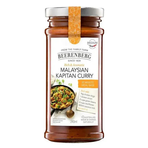Beerenberg Malaysian Kapitan Curry Slow Cook Sauce 240ml – Authentic Asian Flavour Made Easy