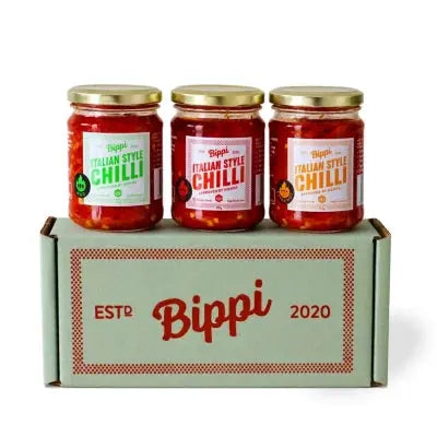 Bippi Chilli Trio | Italian-Style Chilli Gift Pack - Mild, Hot & Extra Hot | 3 Jars x 250g