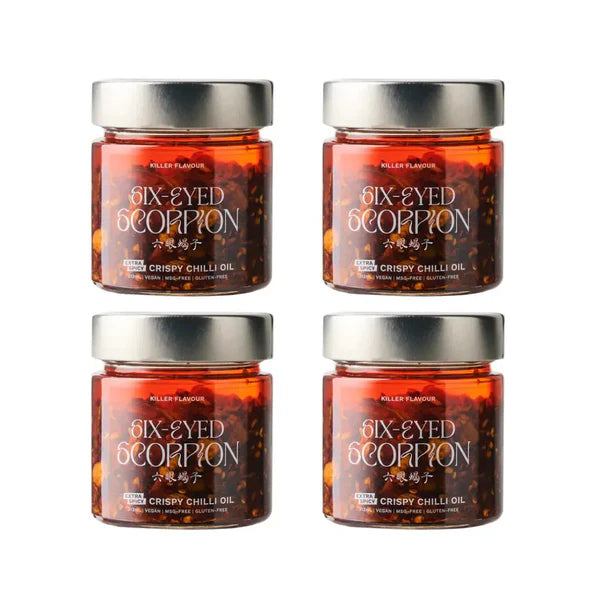 Six-Eyed Scorpion Extra Spicy Crispy Chilli Oil 212g x4 Pack V GF