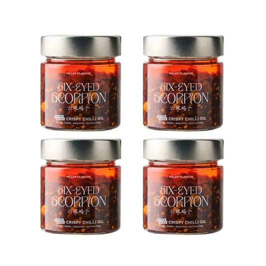 Six-Eyed Scorpion Extra Spicy Crispy Chilli Oil 212g x4 Pack V GF