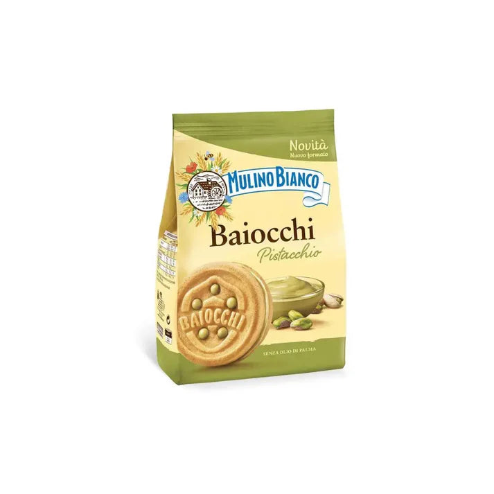 Mulino Bianco Baiocchi Pistacchio 240g – Italian Pistachio Cream Biscuits