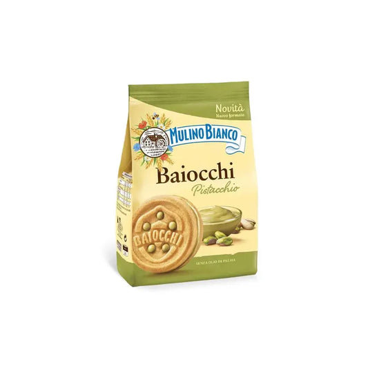 Mulino Bianco Baiocchi Pistacchio 240g – Italian Pistachio Cream Biscuits