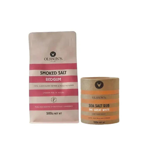 Smoked Salt Essentials – Red Gum Flakes and BBQ Rub Set