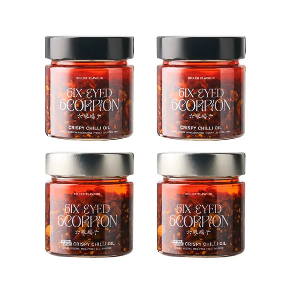 Six-Eyed Scorpion Original and Extra Spicy Crispy Chilli Oil 212g 4Pk | V GF