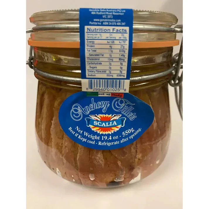 Scalia Anchovy Fillets Jar | EV Olive Oil 550g Clip Top
